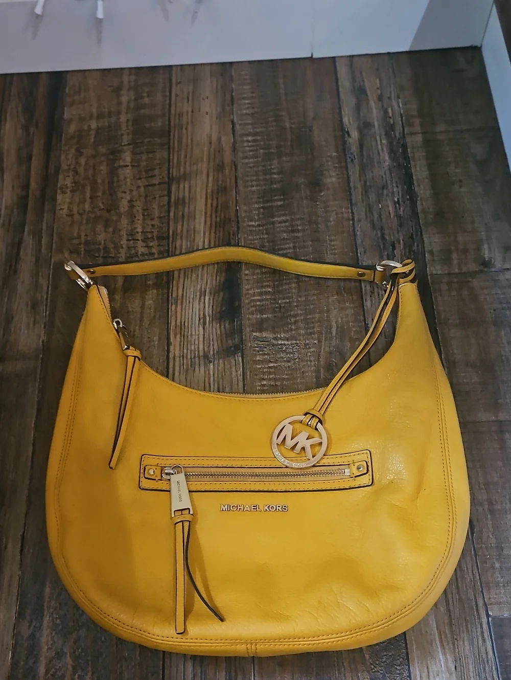 Michael Kors Mustard Yellow Leather Hobo with MK Gold Charm